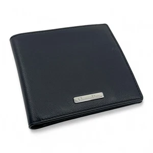 Christian Dior Black Leather Bifold Wallet with Silver Logo Plate - Picture 1 of 24