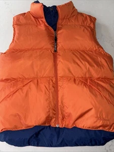 L.L.Bean Orange/Navy Women’s Size M Quilted Reversible Goose Down Puffer Vest - Picture 1 of 5