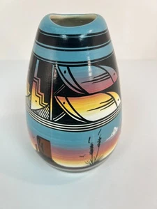 Navajo Pottery Vase Valerena Billie 1993 – Dineh – Hand Painted Southwest Art - Picture 1 of 7