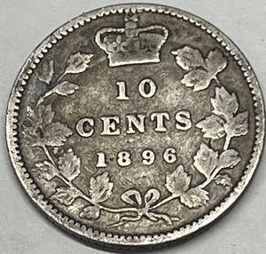 1896 Canada 10 Cents Silver. Great Original Vividly Bold Example.  Free Ship !! - Picture 1 of 4