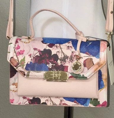 Bolso Bandolera Ted Baker London Rosa Pálido Púrpura Azul Floral Dorado Herrajes Nuevo con Etiquetas Foto 1 de 4