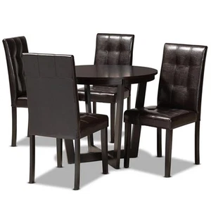 Baxton Studio Vida Dark Brown Faux Leather Upholstered Wood 5-Piece Dining Set - Picture 1 of 9