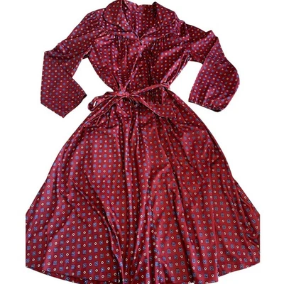 Vestido midi vintage anos 70 Sears colarinho botão frontal estampado camponês retrô tamanho 16 - Imagem 1 de 4
