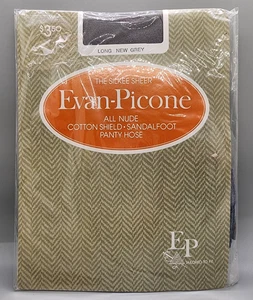 Evan-Picone Pantyhose Long New Grey Sheer  All Nude Cotton Shield Sandalfoot - Picture 1 of 4