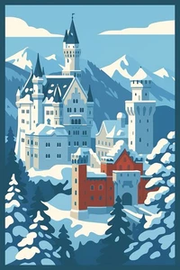 POSTER AFFICHE Neuschwanstein Château Bavière - Picture 1 of 1