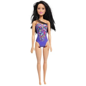Mattel Barbie Beach Raquelle Doll Purple Floral Swimsuit Black Hair Hazel 2015 - Picture 1 of 8