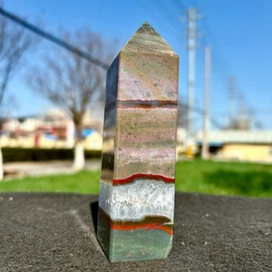 359G Natural Ocean Jasper Tower Crystal Quartz Stone Point Healing Reiki - Picture 1 of 10