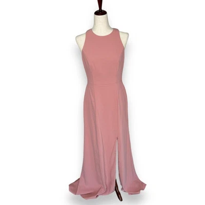 NUEVO Vestido Nordstrom Rosa Rosa Talla 6 Diamante Recorte Trasero Trompeta Maxi Frontal Abertura Foto 1 de 4