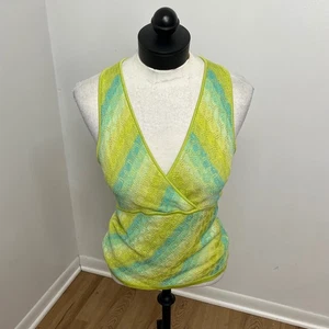 Vintage Y2K Bobydoll Häkel Strick Tank Top Damen Large grün blau - Bild 1 von 8