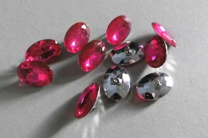 Oval pink rhinestone buttons large diamante shank 25mmx18 mm jewel gem jacket - Picture 1 of 3