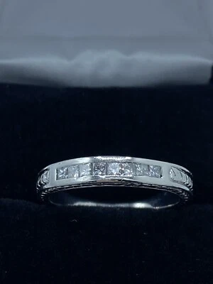 Banda de diamantes naturales de platino tallado en arte talla 9 Foto 1 de 4