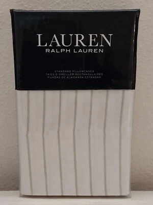 Ralph Lauren SPENCER STRIPE SATEEN White SAGE Cotton Standard Pillowcase Set 2pk - Image 1 of 4