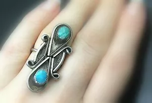ANILLO DE PLATA ESTERLINA ALARGADO SUROESTE TURQUESA GENUINO DE COLECCIÓN 7 - Imagen 1 de 5