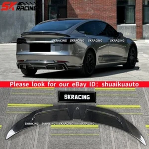 Fits Tesla Model 3 2017-2023 Real Carbon Fiber New Style Rear Trunk Spoiler Wing - Picture 1 of 22