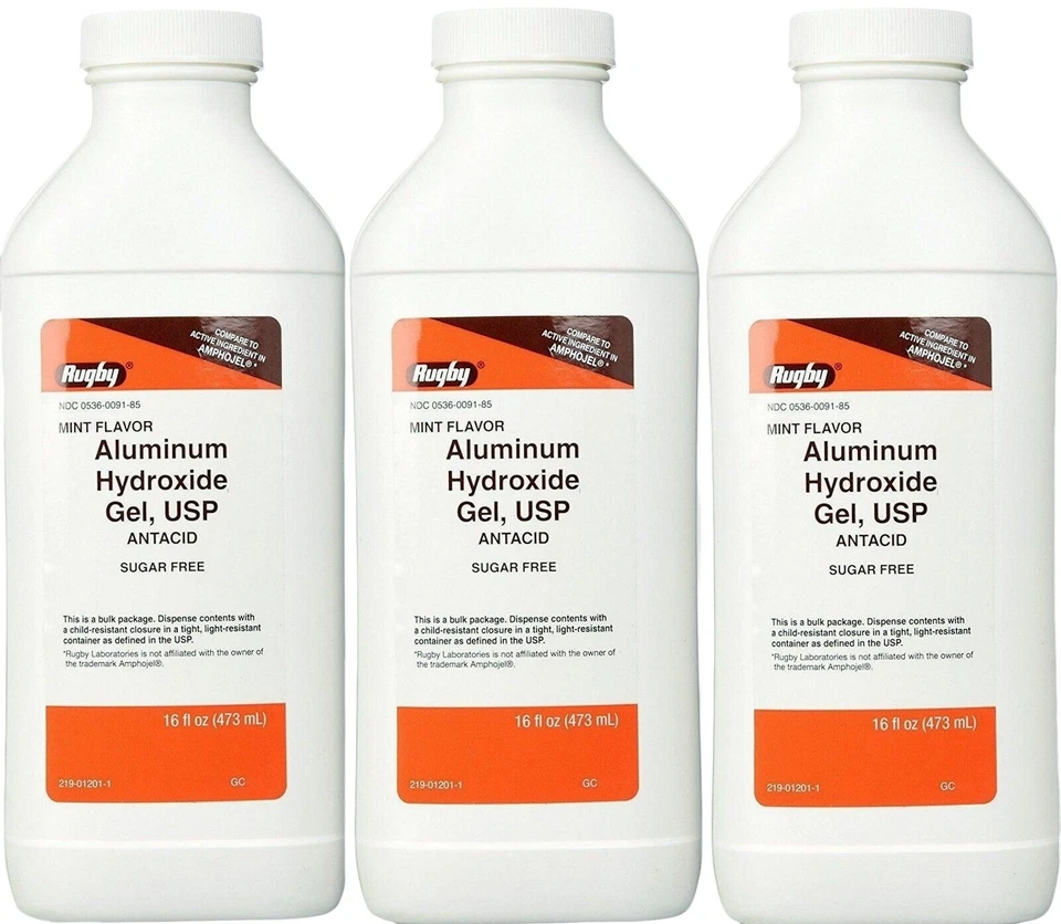Gel de hidróxido de aluminio Rugby antiácido como nuevo sin azúcar 16 oz (paquete de 3) __ Foto 1 de 1
