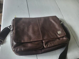 KNOMO Kobe Leather Messenger Bag ~ Laptop Bag ~ Brown with Orange Interior - Picture 1 of 9