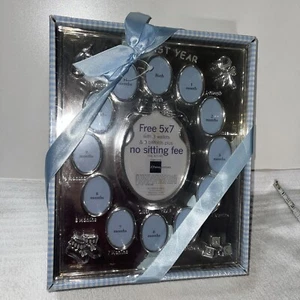 Baby Essentials “My First Year” Silver Baby Frame Monthly 11"x9" New W/Box & Bow - Picture 1 of 3