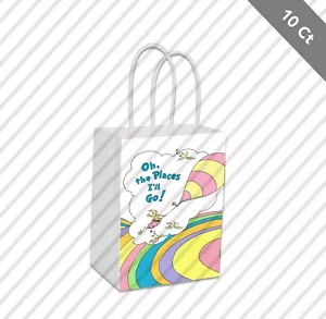 10 Oh Places We'll Go Dr Seuss White Kraft Gift Bag Party Favor 5.5 x 8 Book Kid - Picture 1 of 1
