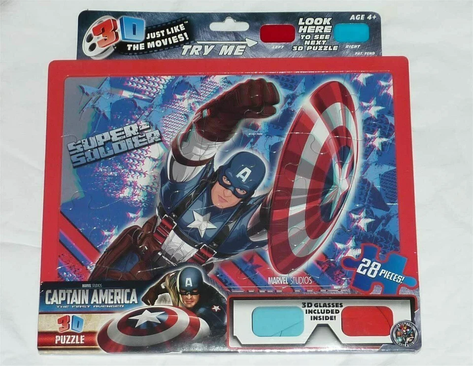 Captain America First Avenger Super Soldier 28 Pieces 3D Puzzle + 3D glasses NEW Foto 1 de 1