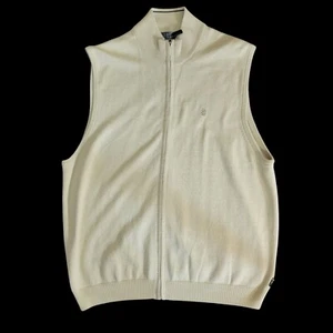 Vtg Izod Mens Full Zip Golf Vest Ivory Retro Sport Preppy Light Academia Sz Lg - Picture 1 of 4