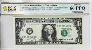 1988a $1 Federal Reserve 'WEB' Note- FM block--(combo 2/1) -PCGS 66 PPQ--ERROR! - Picture 1 of 6