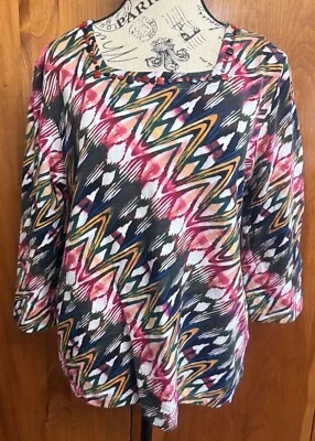 Alfred Dunner Women’s Petite Medium Knit Top 3/4 Sleeves Beaded Multicolor B40 - Image 1 of 4