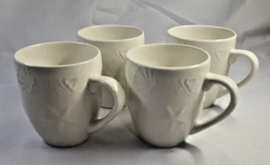 THOMSON POTTERY Cream Embossed Mugs Cups Set/4 Seashells Coastal NEW - Picture 1 of 4