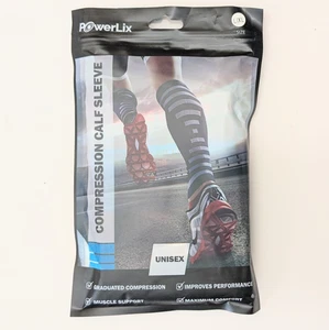 Powerlix Compression Calf Sleeve Pair Unisex Size L/XL Grey / Black - Picture 1 of 3