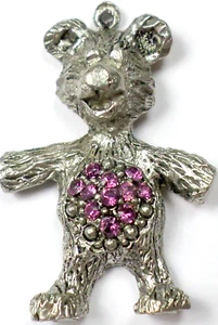 Swarovski Crystal Amethyst Purple Rhinestone Teddy Bear Pendant Finding 34x22mm - Picture 1 of 9