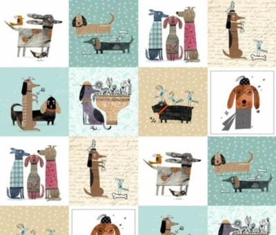 Fat Quarter - It's Raining Cats and Dogs - Dogs Teal Cotton Fabric - image 1 of 2