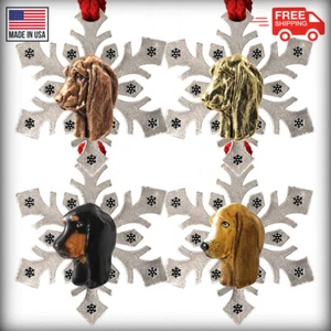 Pewter Dog Basset Hound Snowflake Adornos para árboles de Navidad, hechos en los EE. UU. - Imagen 1 de 6