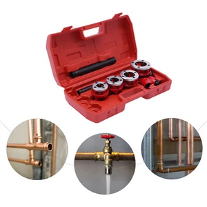 1/2''-1-1/4'' BSPT Idraulico Set Rosso Cricchetto Tubo Filettatura Kit - Foto 1 di 11