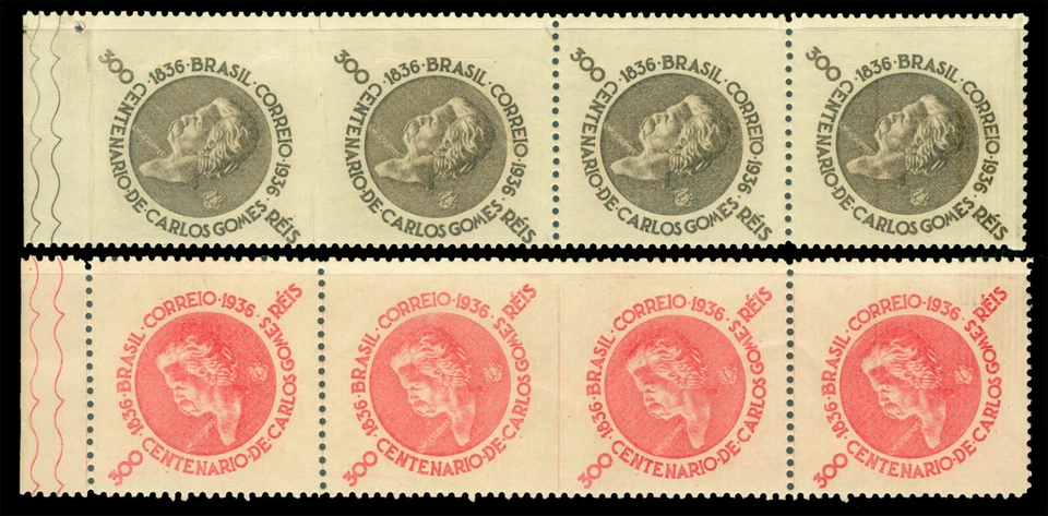 BRAZIL 1936 Carlos Gomes Composer 300r HORIZONTALLY IMPERF PAIRS Sc#422-3var MNH - Image 1 of 2