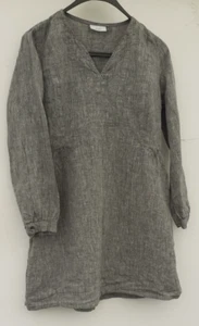 Adini Slubby Grey Linen Fitted Tunic Dress.V-neck.Long sleeve.Peasant.M/L.14.40" - Picture 1 of 7