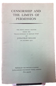 Jonathan Miller CENSORSHIP AND THE LIMITS OF PERMISSION Oxford Univ Press 1971 - Picture 1 of 5