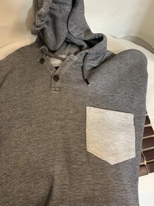 Quicksilver LS Pocket Gray Sweater Hoodie Tie Button Black Blocked Men’s M - Bild 1 von 5