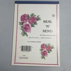 PRATT & AUSTIN Seal N Send Foldover Notiz Set 11 Noten 24 Goldsiegel rosa Rosen - Bild 1 von 10