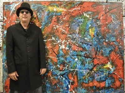 Pintura en lienzo gigante estilo Jackson Pollock 84”X62” (7 pies) abstracto moderno XL Foto 1 de 4