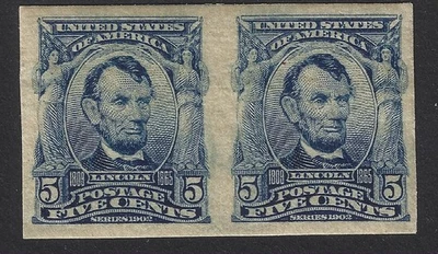 1906-08 US # 315 Pair MNH  CV $1,250   Scanned at 1200 dpi front and back - Image 1 of 2