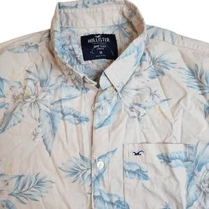 Hollister Hawaiian Shirt Pink  Floral Men Med Epic Flex Button Down Short Sleeve - Picture 1 of 10
