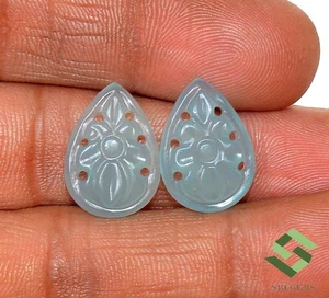 18x13 mm Natural Blue Chalcedony Handmade Carving 13.49 CTS Loose Gemstone - Picture 1 of 7