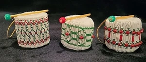 Vintage Drum Christmas Ornaments Fabric Beads Made In Japan - Picture 1 of 4