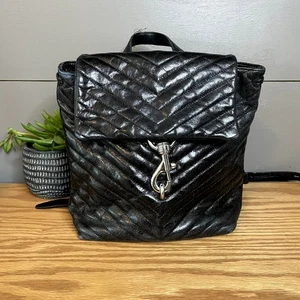 Rebecca Minkoff Edie Flap Leather Medium Backpack Black - Picture 1 of 7
