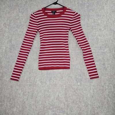 Top tejido ajustado de manga larga acanalado a rayas Forever 21 rojo blanco Foto 1 de 4
