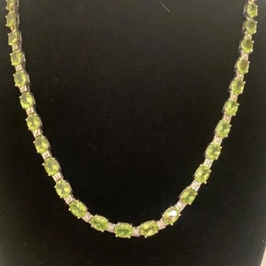 Vintage Sterling Silver Tennis Necklace Lab Created Peridot Thailand 18" Estate - Picture 1 of 9