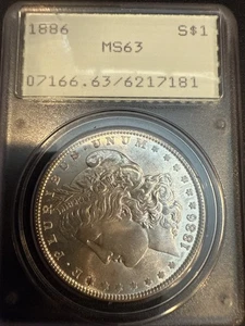 1886 Philadelphia Morgan Silver Dollar old PCGS rattler MS63 - Picture 1 of 14