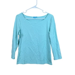 J. Mclaughlin for Dillard’s Nautical Rope 3/4 Sleeve Blue Catalina Cloth Top M - Picture 1 of 4