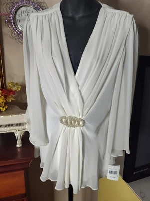 Blusa Top de Noche Connected Apparel Marfil Cuello en V Gasa Mangas Acampanadas Talla 12 Foto 1 de 4