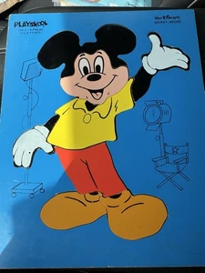 Vintage 1960s Playskool Wooden Tray Puzzle Disney Mickey Mouse 8Pc Complete - Picture 1 of 3