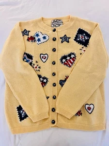 Vtg Heirloom Collectibles Cottagecore Grannycore Yellow Heart Cardigan SZ MED - Picture 1 of 13